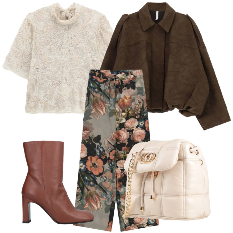 Outfit donna - Palazzo eleganti. Stile Casual per Scuola/Università. Abbinamento con pantaloni a palazzo, bomber, top, stivaletti, valigie.