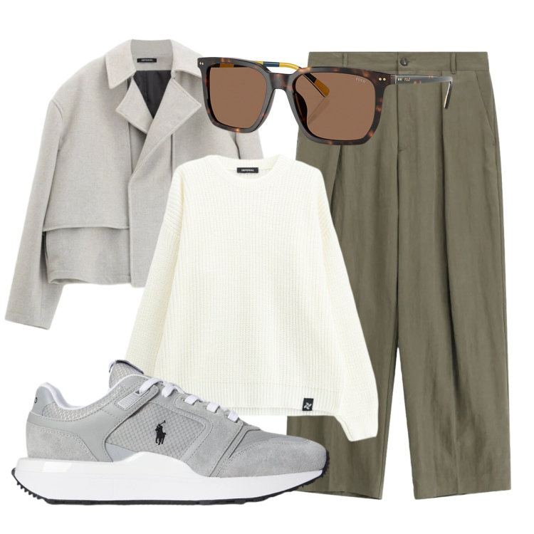 Outfit uomo - Ufficio casual. Stile Trendy per Tutti i giorni. Abbinamento con giacche, pantaloni, maglieria, sneakers, occhiali da sole.