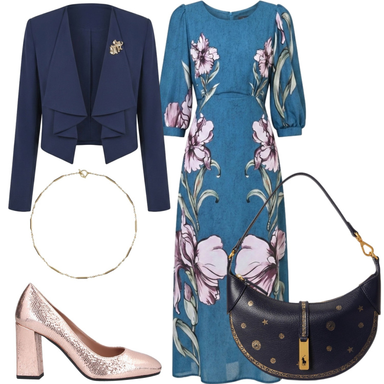 Outfit donna - Total look #2486778. Stile Glamour per Tutti i giorni. Abbinamento con collane, borse a spalla, blazer, vestiti lunghi, décolleté.
