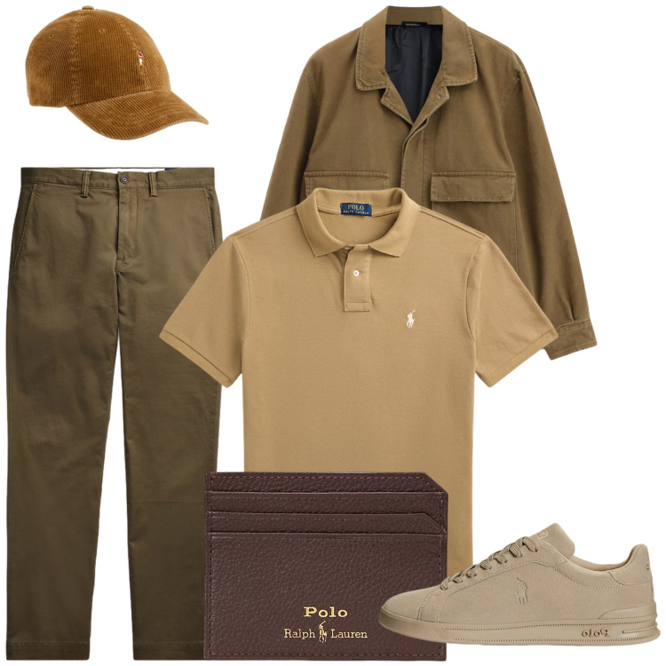 Outfit uomo - Total look #2486784. Stile Casual per Tutti i giorni. Abbinamento con cappotti, polo, portafogli, pantaloni, sneakers, cappelli con visiera.