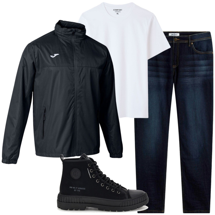 Outfit uomo - Total look #2486798. Stile Casual per Tutti i giorni. Abbinamento con t-shirt, jeans slim fit, giacche, sneakers alte.