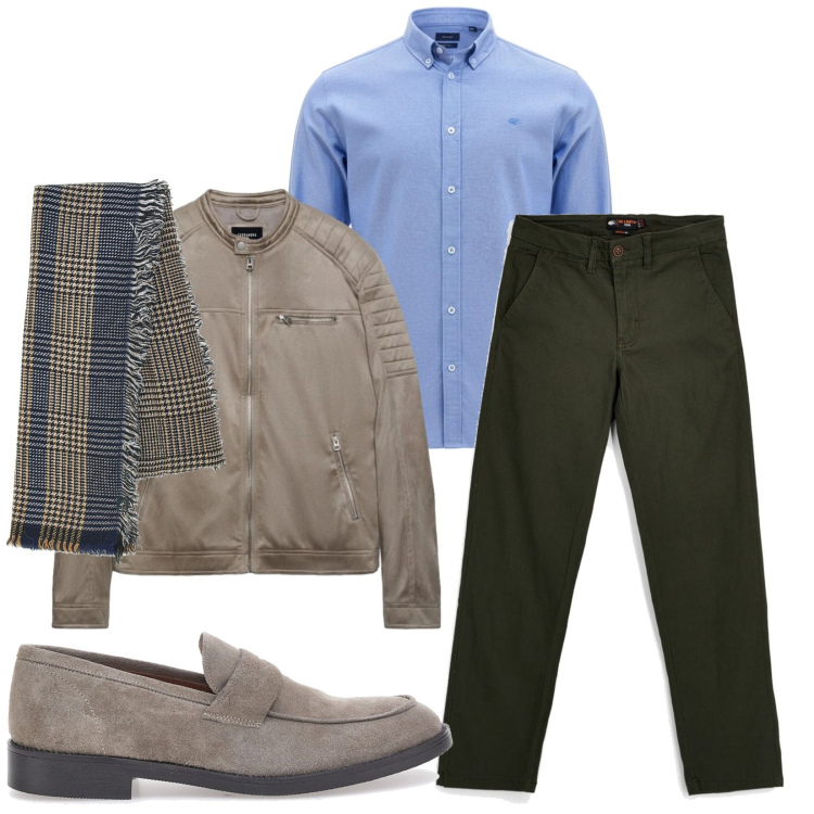 Outfit uomo - Total look #2486804. Stile Trendy per Serata speciale. Abbinamento con giacche, sciarpe, scarpe stringate, camicie, pantaloni chino.