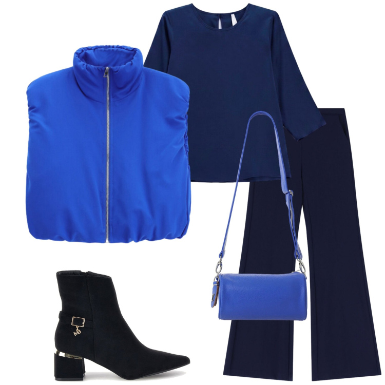 Outfit donna - Gilet con cerniera. Stile Casual chic per Serata fuori. Abbinamento con piumini, bluse, borse a tracolla, pantaloni, stivaletti.