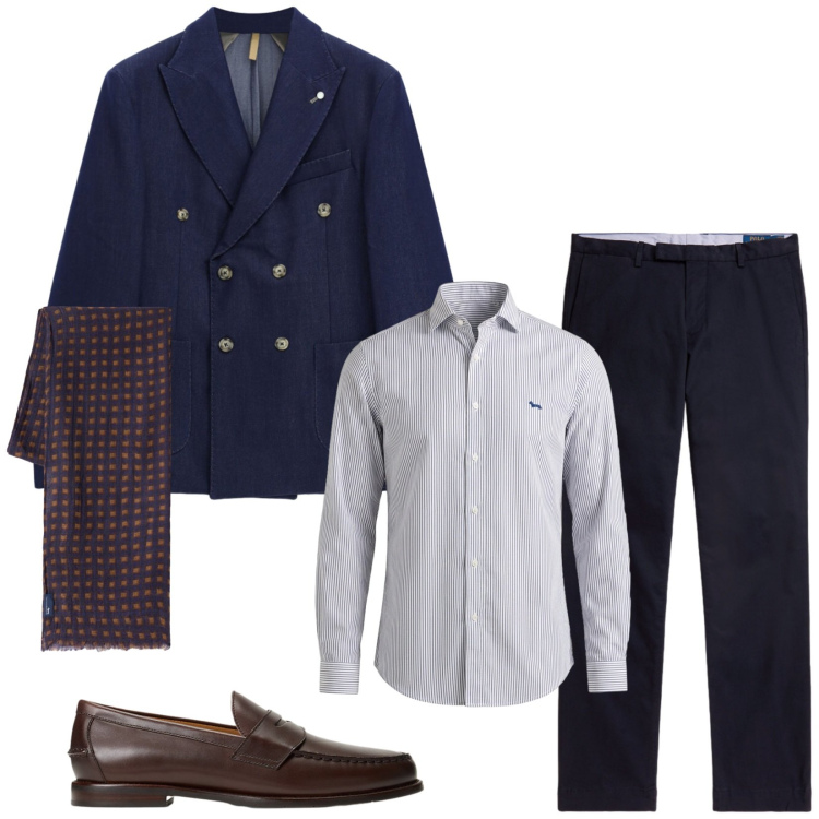 Outfit uomo - Total look #2486821. Stile Business/Elegante per Cerimonia. Abbinamento con giacche, camicie, sciarpe, scarpe stringate, pantaloni chino.