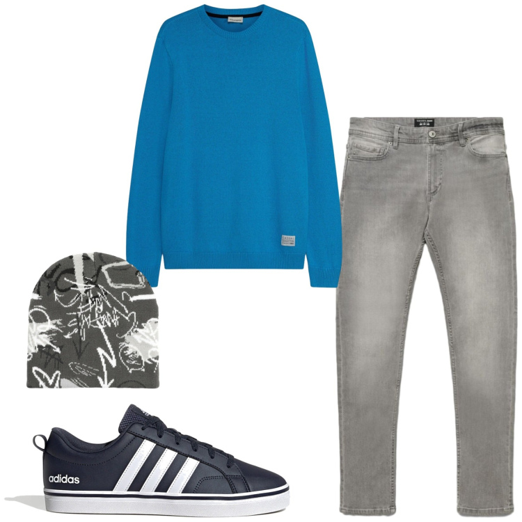 Outfit uomo - Total look #2486853. Stile Casual per Tutti i giorni. Abbinamento con jeans skinny, berretti, maglieria, sneakers.
