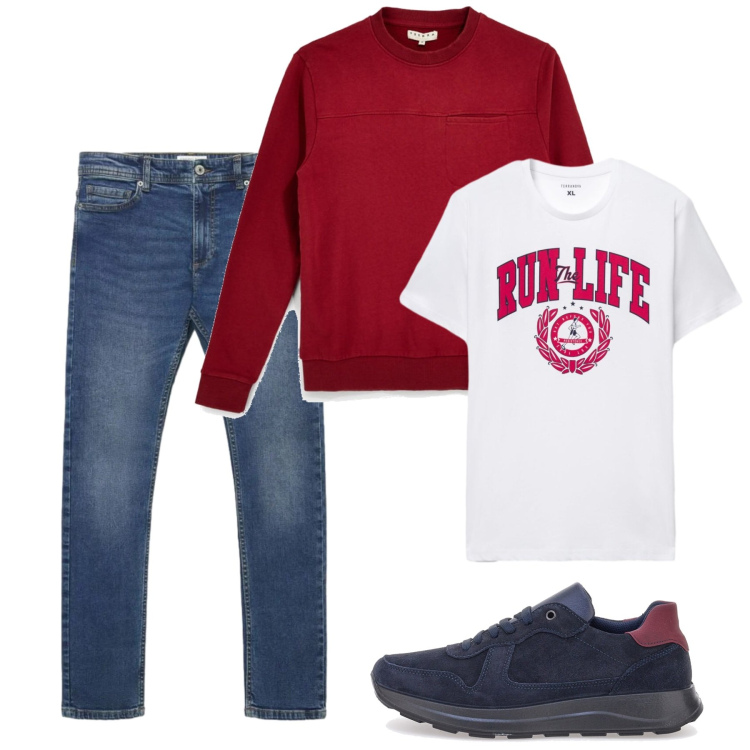 Outfit uomo - Autunno. Stile Casual per Tutti i giorni. Abbinamento con t-shirt, jeans skinny, felpe, scarpe stringate.