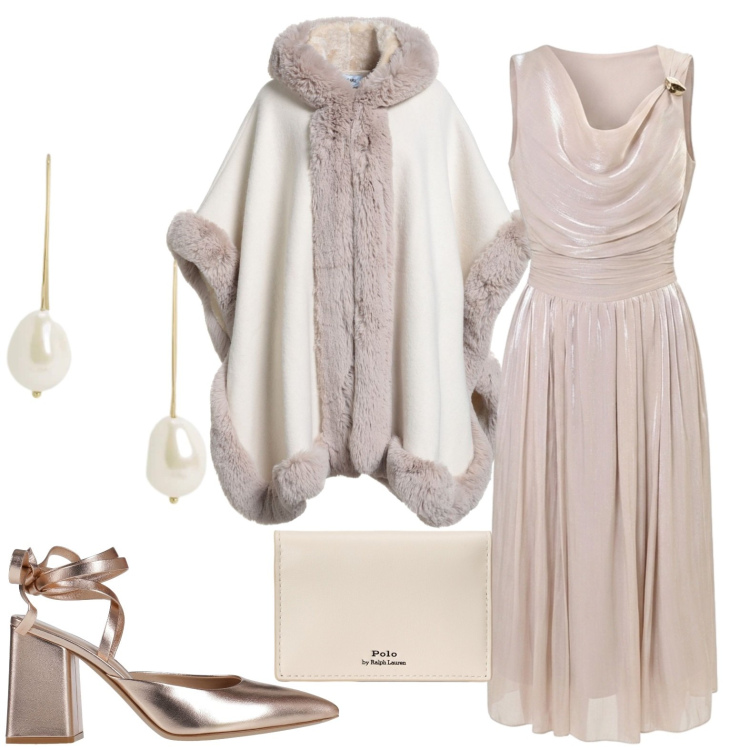 Outfit donna - Serata importante. Stile Chic per Serata fuori. Abbinamento con orecchini, portafogli, vestiti midi/longuette, décolleté, cappe.