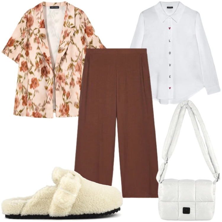 Outfit donna - Total look #2486931. Stile Romantica per Tutti i giorni. Abbinamento con blazer, camicie, pantaloni, borse a spalla, sabot.