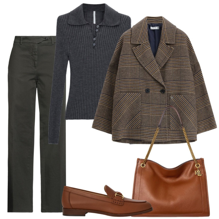 Outfit donna - Accessori cuoio. Stile Basic per Serata fuori. Abbinamento con maglieria, borse tote, mocassini, blazer, jeans dritti.