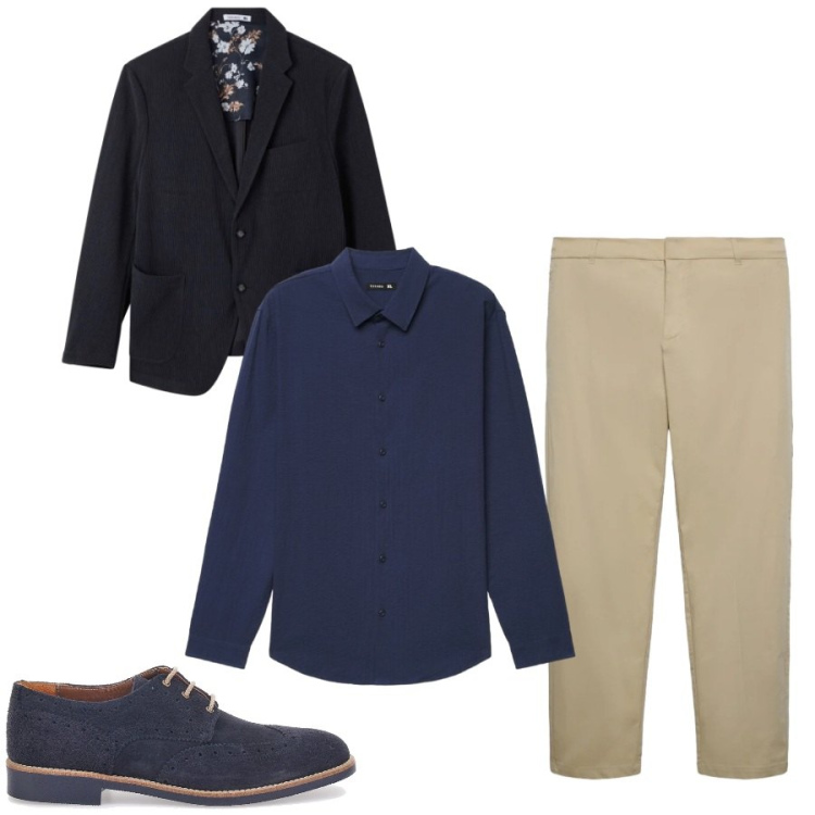 Outfit uomo - Total look #2486972. Stile Casual per Ufficio. Abbinamento con giacche, pantaloni chino, camicie, scarpe stringate.