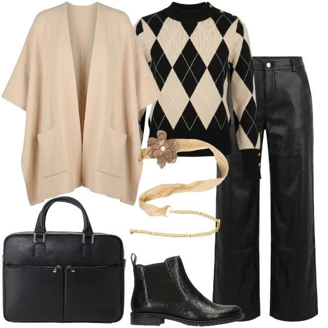 Outfit donna - Pullover a rombi. Stile Urban per Tutti i giorni. Abbinamento con borse messenger, pullovers, cappe, pantaloni, cinture, stivaletti.