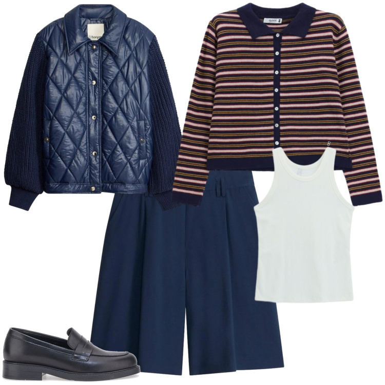 Outfit donna - Total look #2487000. Stile Trendy per Tutti i giorni. Abbinamento con canottiere, cardigans, bomber, mocassini, bermuda.
