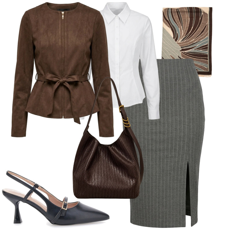 Outfit donna - SOFT LEATHER: Gli opposti si attraggono. Stile Chic per Ufficio. Abbinamento con gonne longuette, blazer, camicie, borse a spalla, sciarpe, décolleté.