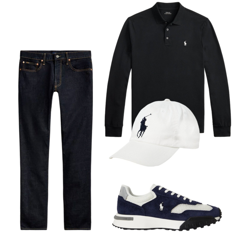Outfit uomo - Total look #2487025. Stile Casual per Tutti i giorni. Abbinamento con jeans, cappelli con visiera, sneakers, polo.