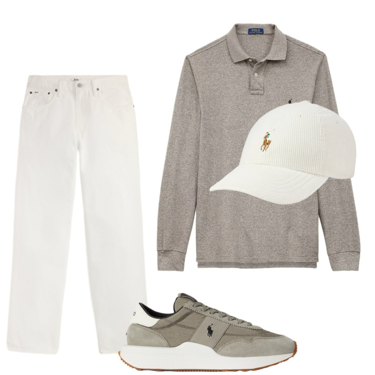 Outfit uomo - Total look #2487029. Stile Casual per Tutti i giorni. Abbinamento con jeans, sneakers, cappelli con visiera, polo.