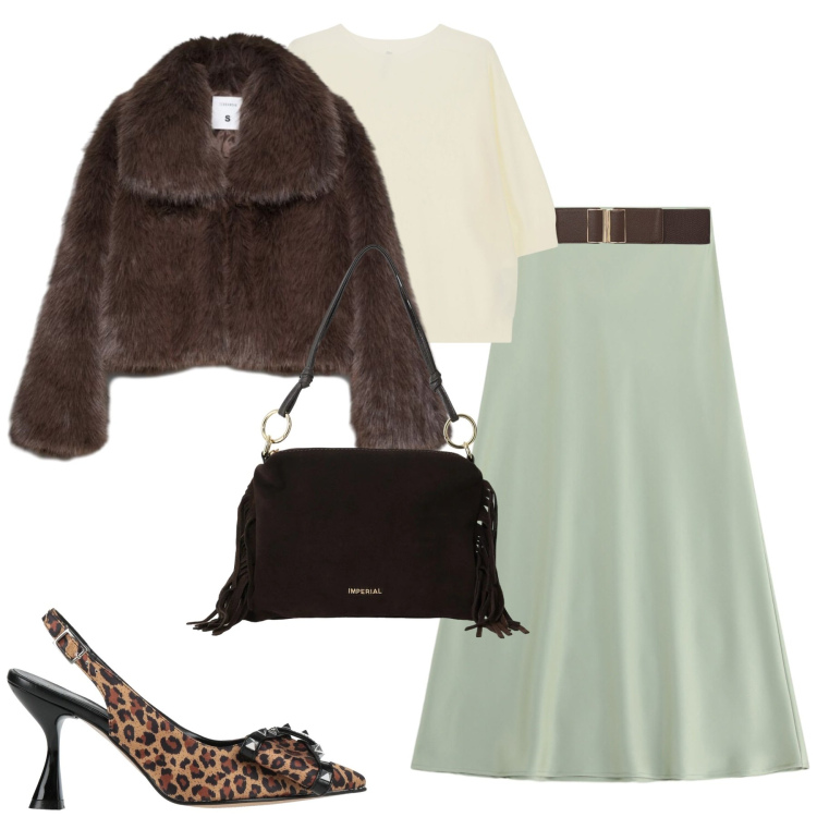 Outfit donna - Sage espresso cream. Stile Chic per Serata fuori. Abbinamento con gonne lunghe, borse a spalla, maglieria, décolleté, cinture, blazer.