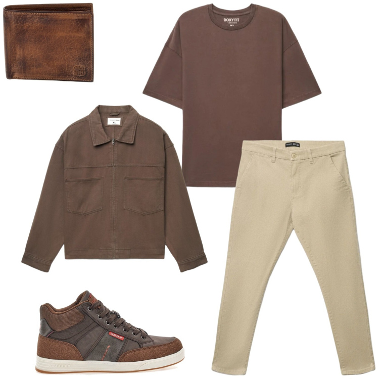 Outfit uomo - Total look #2487086. Stile Casual per Tutti i giorni. Abbinamento con cappotti, pantaloni chino, t-shirt, sneakers alte, portafogli.