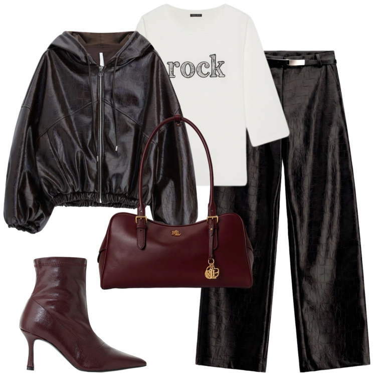 Outfit donna - City. Stile Trendy per Tutti i giorni. Abbinamento con t-shirt, stivaletti, giacche, pantaloni, borse a mano.