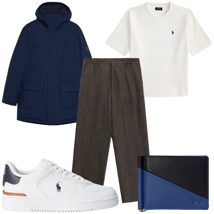 Outfit uomo - Total look #2487144. Stile Casual per Tutti i giorni. Abbinamento con portafogli, pantaloni, sneakers, t-shirt, parka.