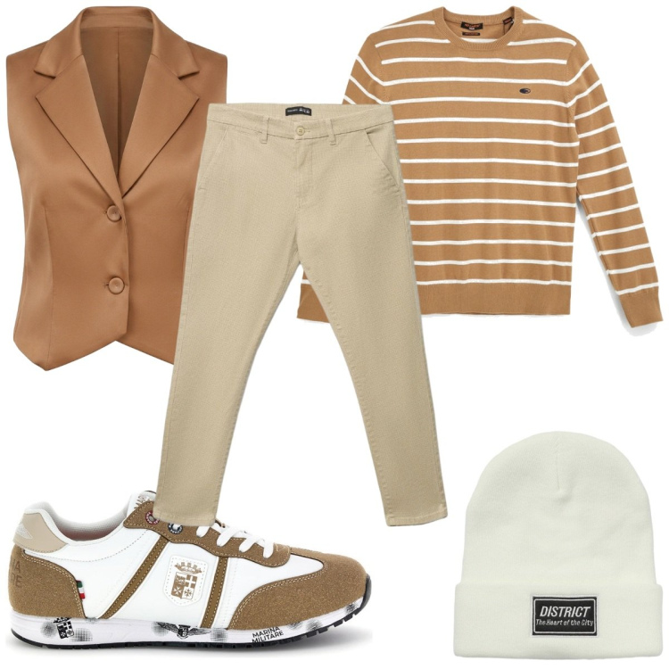 Outfit uomo - Total look #2487148. Stile Casual per Tutti i giorni. Abbinamento con gilet, berretti, pantaloni chino, sneakers, pullovers.