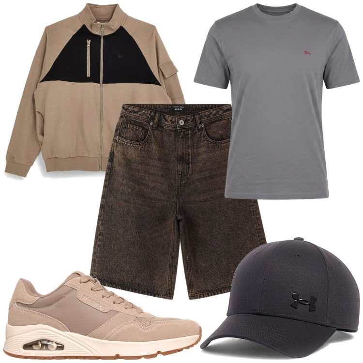 Outfit uomo - Total look #2487157. Stile Casual per Tutti i giorni. Abbinamento con t-shirt, bermuda, cappelli con visiera, sneakers, felpe.