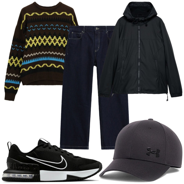 Outfit uomo - Total look #2487162. Stile Casual per Tutti i giorni. Abbinamento con maglieria, pantaloni, giacche, cappelli con visiera, sneakers.