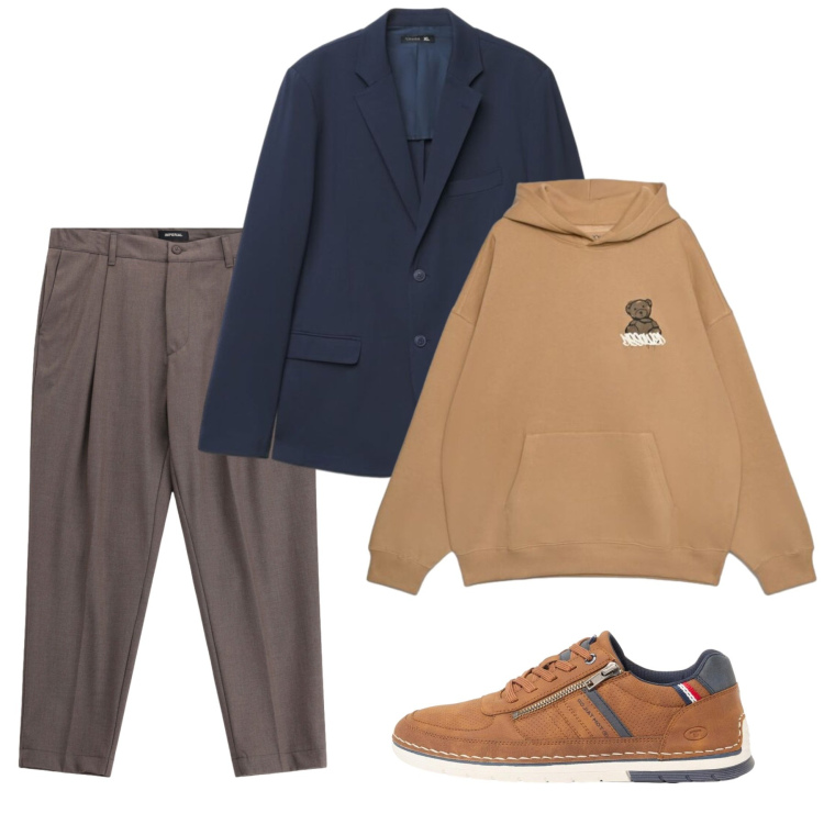 Outfit uomo - Pronto per il freddo. Stile Trendy per Tutti i giorni. Abbinamento con pantaloni, felpe con cappuccio, giacche, sneakers.
