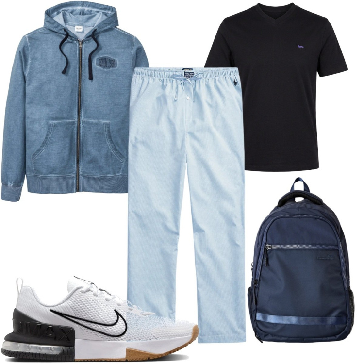 Outfit uomo - Total look #2487179. Stile Casual per Tutti i giorni. Abbinamento con borse sportive, t-shirt, pantaloni, felpe con cappuccio, sneakers.