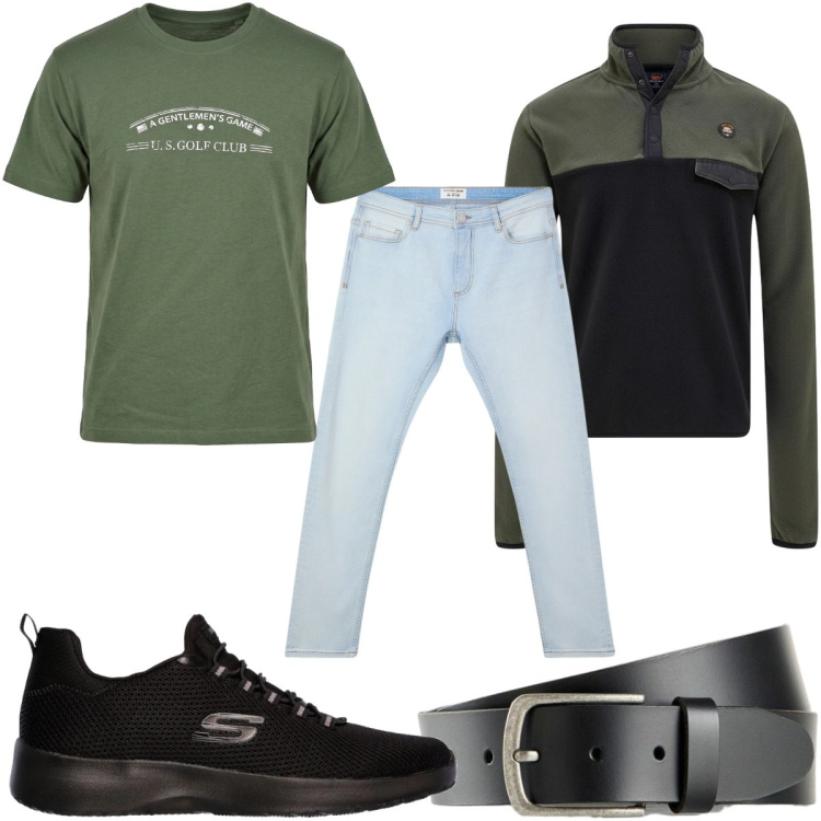 Outfit uomo - Total look #2487181. Stile Casual per Tutti i giorni. Abbinamento con jeans skinny, felpe, t-shirt, cinture, sneakers.