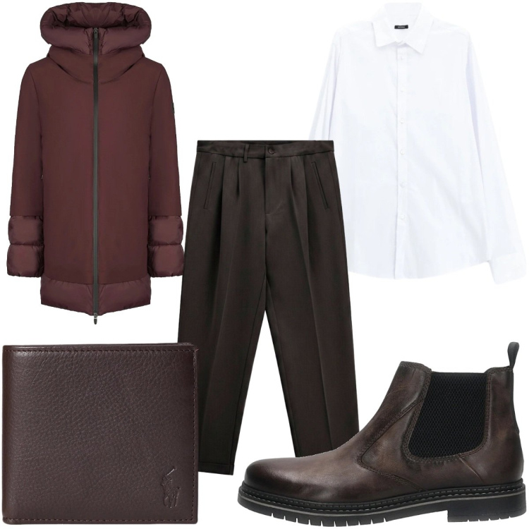 Outfit uomo - Total look #2487184. Stile Casual per Tutti i giorni. Abbinamento con pantaloni, camicie, portafogli, piumini, stivali e stivaletti.