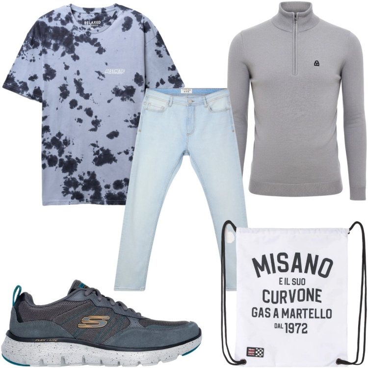 Outfit uomo - Total look #2487186. Stile Casual per Tutti i giorni. Abbinamento con borse sportive, jeans skinny, t-shirt, pullovers, sneakers.