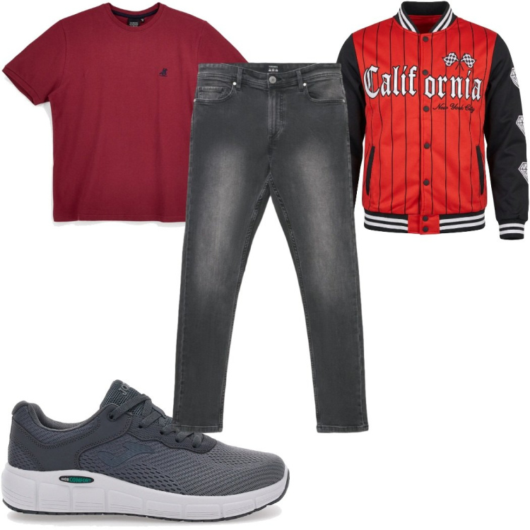 Outfit uomo - Total look #2487213. Stile Casual per Tutti i giorni. Abbinamento con jeans skinny, t-shirt, sneakers, bomber.