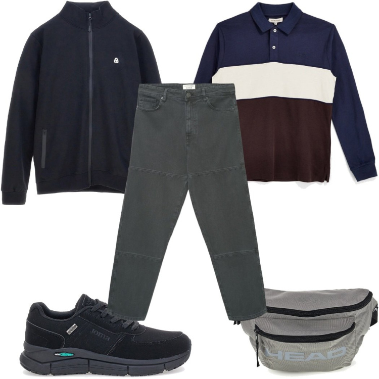 Outfit uomo - Total look #2487227. Stile Trendy per Tutti i giorni. Abbinamento con jeans, polo, sneakers, felpe, borse sportive.