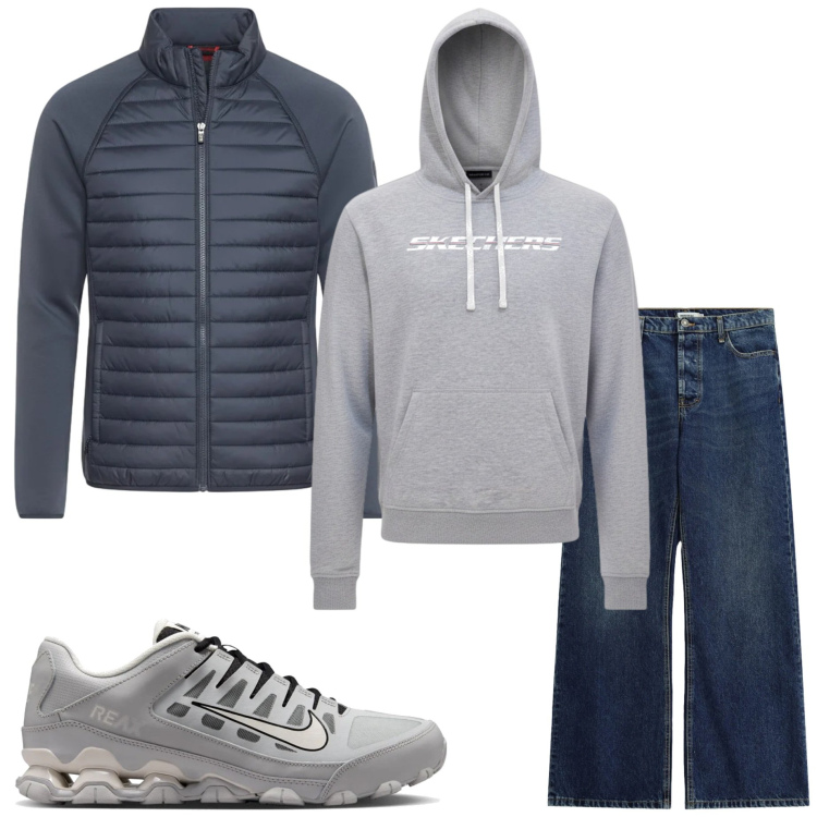 Outfit uomo - Casual style. Stile Casual per Tutti i giorni. Abbinamento con jeans, piumini, sneakers, felpe con cappuccio.