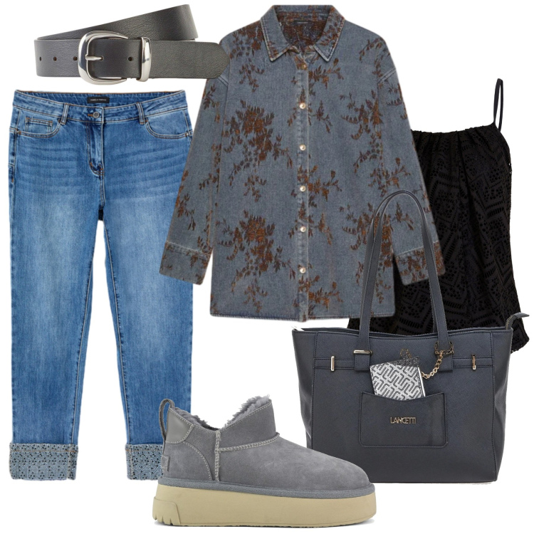Outfit donna - Total look #2487269. Stile Minimal per Tutti i giorni. Abbinamento con top, cinture, jeans skinny, cappotti, stivali, shopping bag.