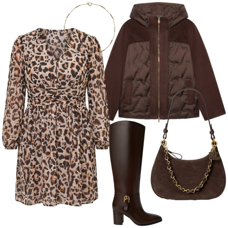 Outfit donna - Total look #2487275. Stile Chic per Serata fuori. Abbinamento con piumini, borse a spalla, collane, stivali, vestiti corti.