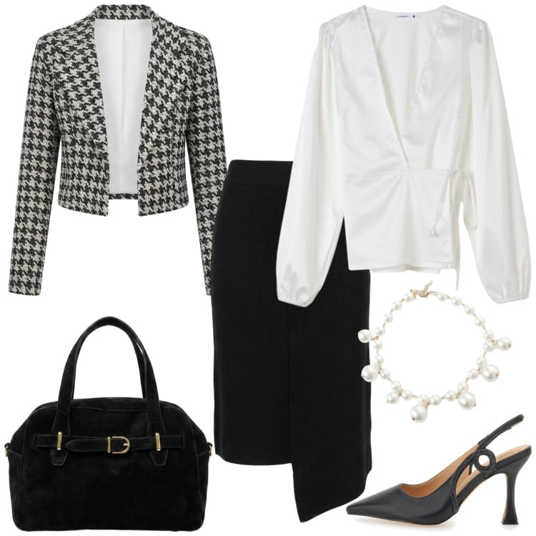 Outfit donna - Gilmore Style: Emily. Stile Chic per Tutti i giorni. Abbinamento con collane, blazer, gonne lunghe, borse a mano, bluse, décolleté.