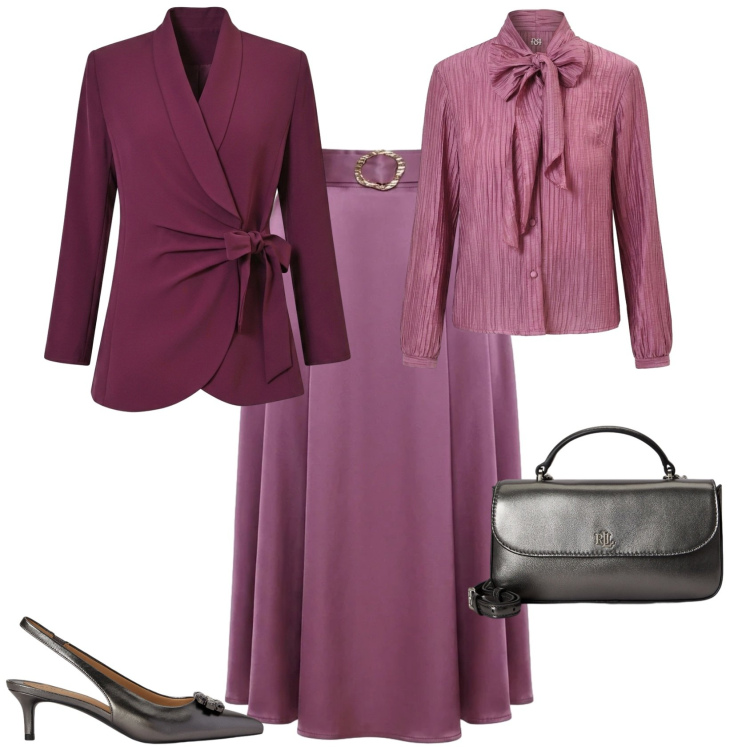 Outfit donna - Vintage retro ufficio tempo libero. Stile Bon Ton per Tutti i giorni. Abbinamento con décolleté, portafogli, camicie, blazer, gonne longuette.