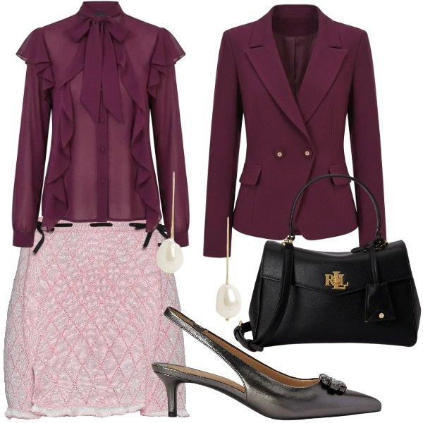 Outfit donna - Lo stile “Ladylike” - @tiffany22. Stile Bon Ton per Ufficio. Abbinamento con orecchini, borse a mano, décolleté, bluse, blazer, minigonne.