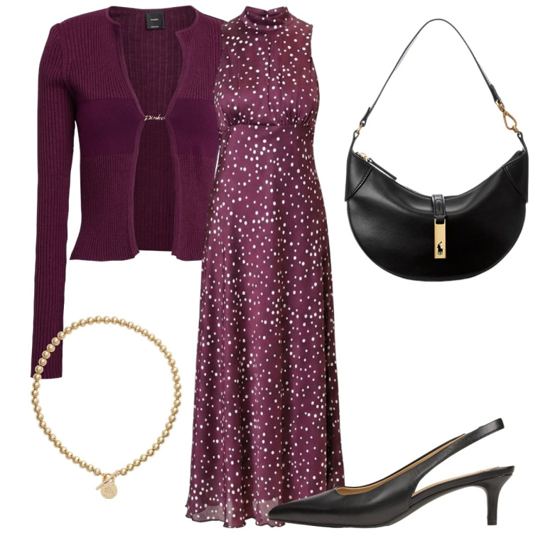 Outfit donna - Femminile. Stile Bon Ton per Serata fuori. Abbinamento con collane, borse a spalla, décolleté, vestiti lunghi, cardigans.