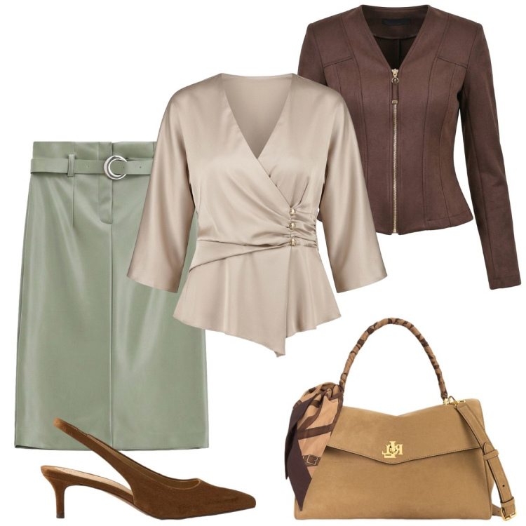 Outfit donna - La gonna verde. Stile Bon Ton per Serata fuori. Abbinamento con gonne longuette, borse a mano, décolleté, bluse, blazer.
