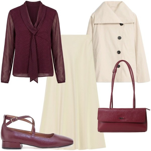 Outfit donna - Gilmore Style: autumn edition. Stile Trendy per Tutti i giorni. Abbinamento con gonne lunghe, borse a spalla, bluse, trench, ballerine.