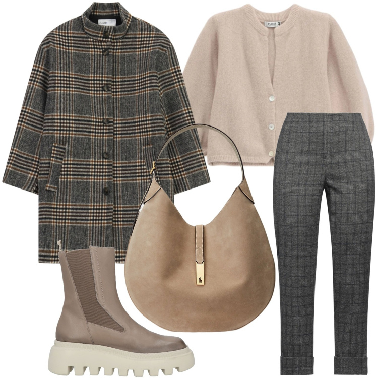 Outfit donna - Moderna classica. Stile Casual per Tutti i giorni. Abbinamento con borse a spalla, cardigans, cappotti, stivaletti, pantaloni.