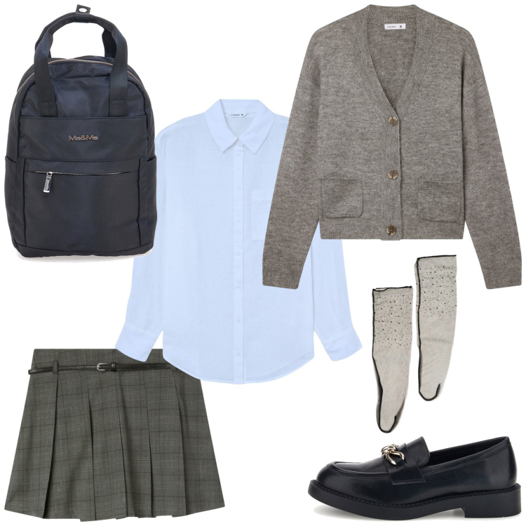 Outfit donna - Gilmore Style: Rory. Stile Preppy per Tutti i giorni. Abbinamento con calzini, cardigans, camicie, minigonne, mocassini, zaini.