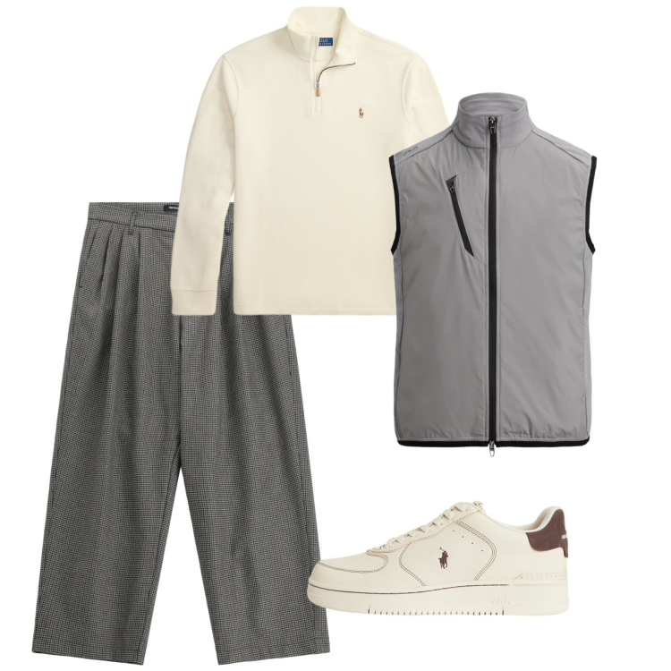 Outfit uomo - Maglieria e layering. Stile Trendy per Tutti i giorni. Abbinamento con pantaloni, pullovers, sneakers, gilet.