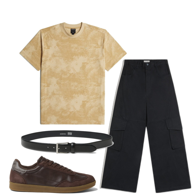 Outfit hombre - Urban look. Estilo Urban para Todos los días. Combinación con camiseta, pantalones cargo, sneakers, cinturones.