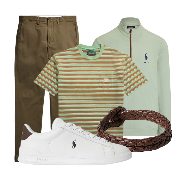 Outfit uomo - Toni del bosco e della terra. Stile Casual per Tutti i giorni. Abbinamento con braccialetti, pantaloni, sneakers, t-shirt, pullovers.