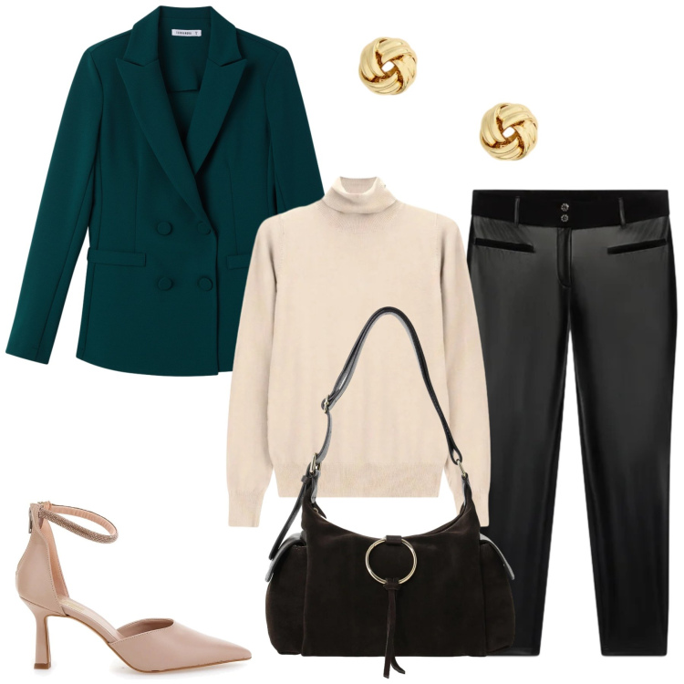 Outfit donna - Total look #2487432. Stile Glamour per Tutti i giorni. Abbinamento con borse a spalla, pantaloni skinny, orecchini, pullovers, blazer, décolleté.