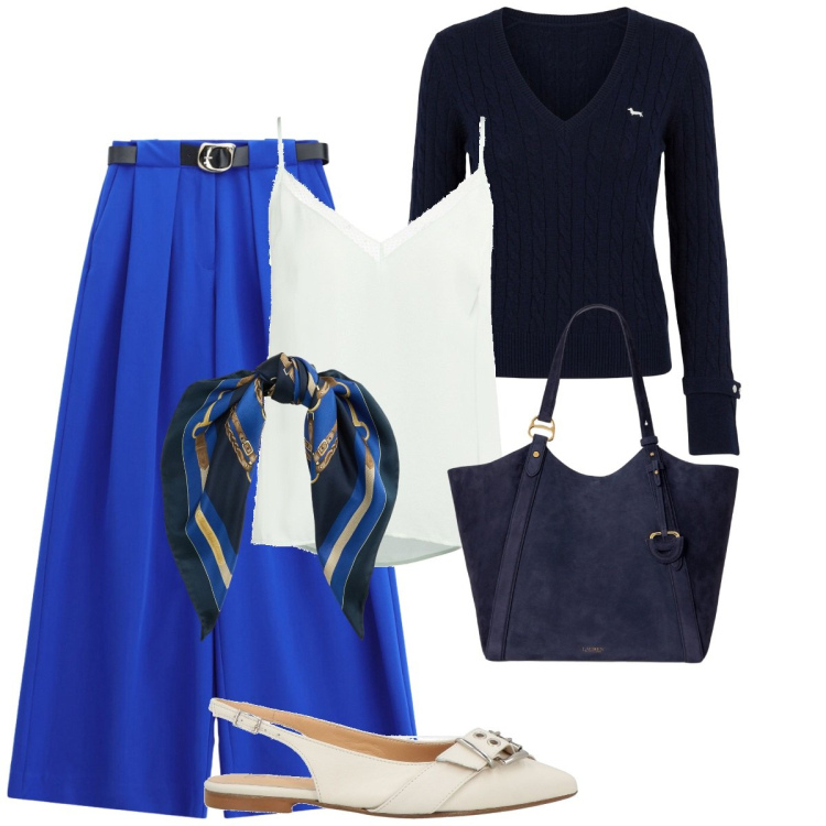 Outfit donna - Blu elettrico. Stile Basic per Serata fuori. Abbinamento con maglieria, pantaloni a palazzo, borse tote, foulard, top, ballerine.