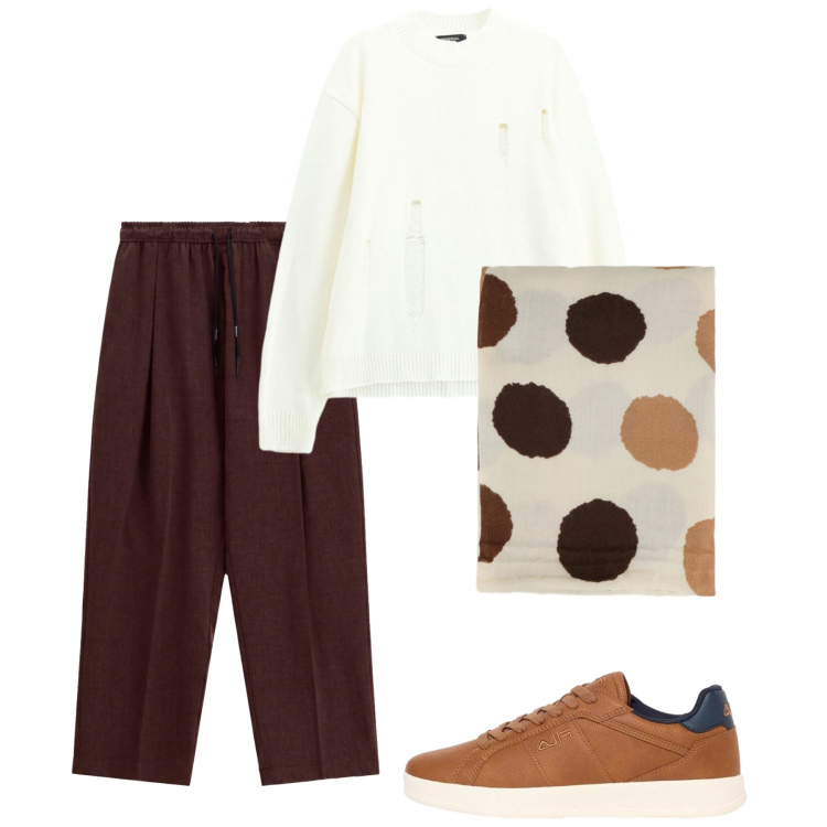Outfit uomo - Ottobre. Stile Casual per Tutti i giorni. Abbinamento con pantaloni, maglieria, sciarpe e foulard, sneakers.